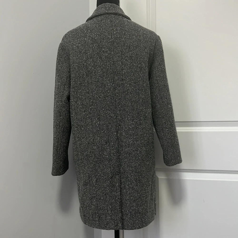 Zara Gray Herringbone Wool Blend Girls Long Coat with pockets size 13-14 164cm